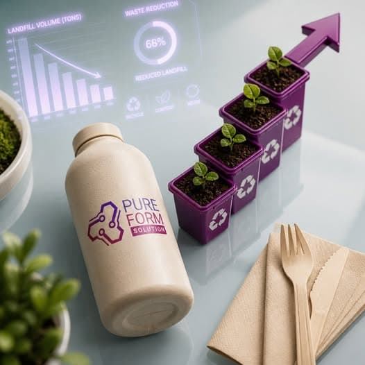 Pure Form Solution — 68% reduced landfill, waste reduction stats