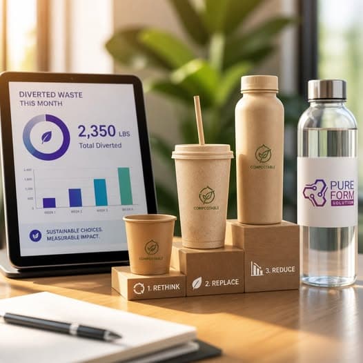 Pure Form Solution — sustainable choices, 2,350 lbs diverted this month