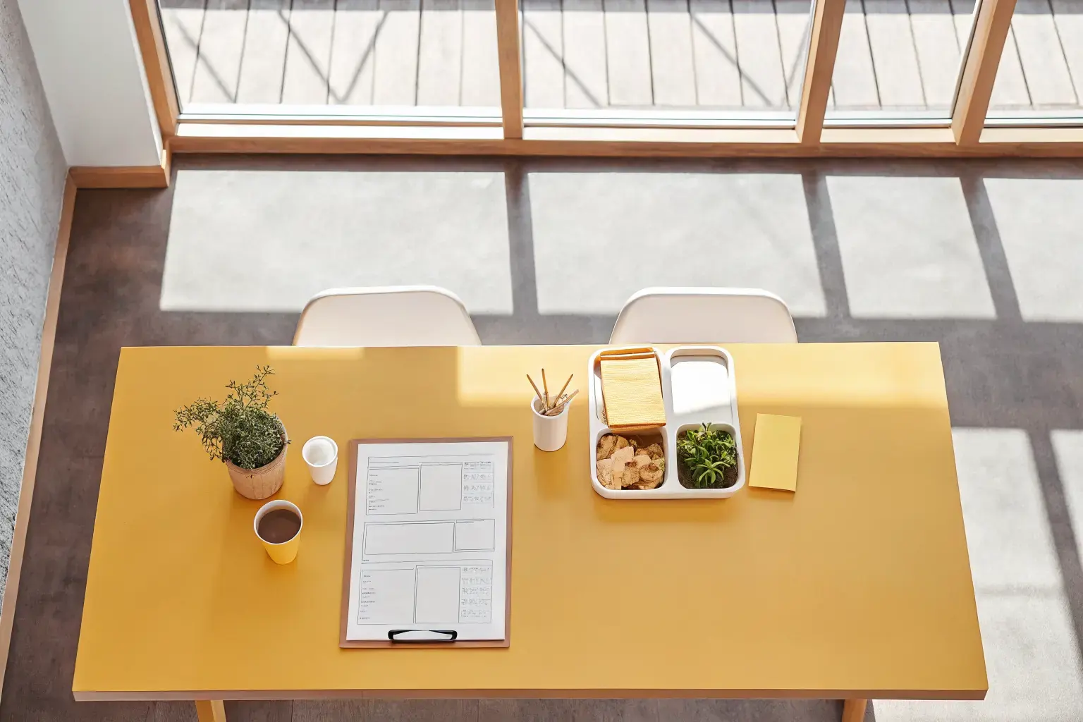 Sustainability planning workspace with compostable products