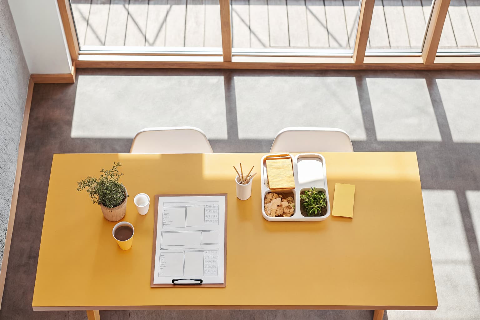 Sustainability planning workspace with compostable products