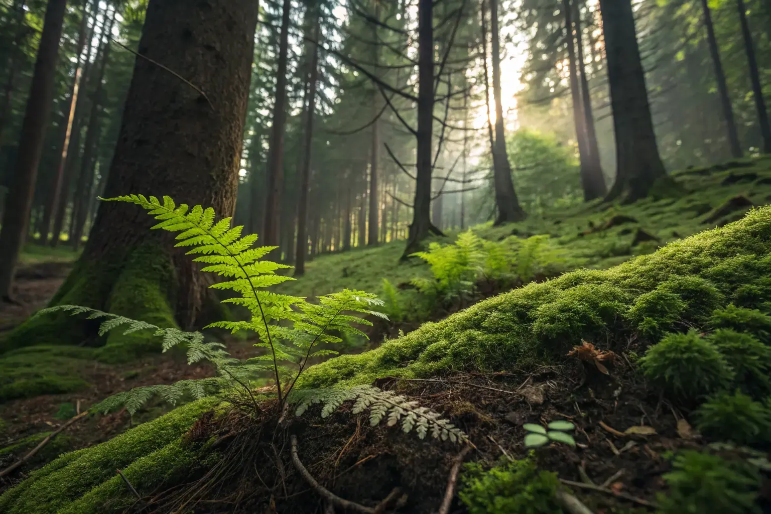 Lush green forest — the natural world we protect by choosing compostable utensils
